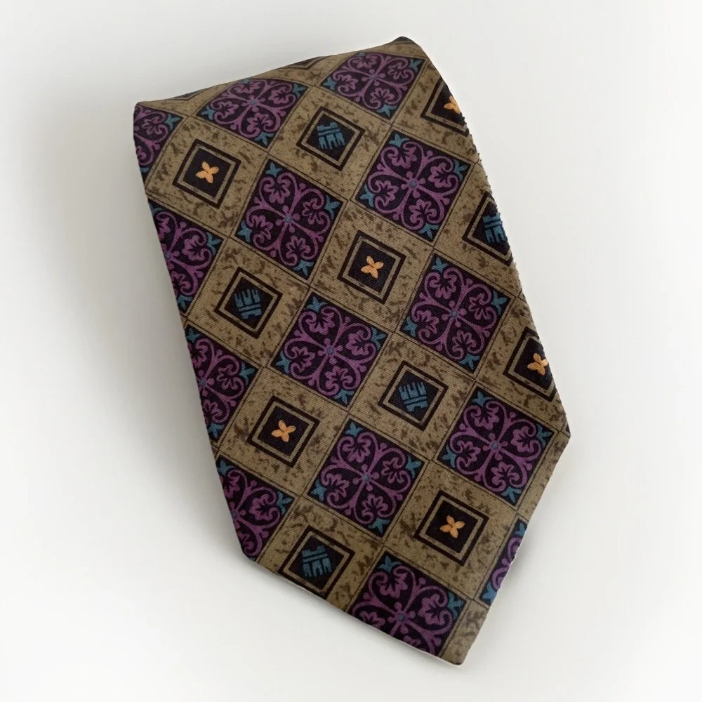 Liberty Of London Silk Tie Medallion Print USA Vintage Career Formal Green